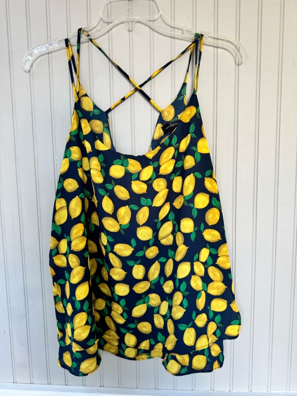 The Limited Navy Lemon Print Crisscross Camisole